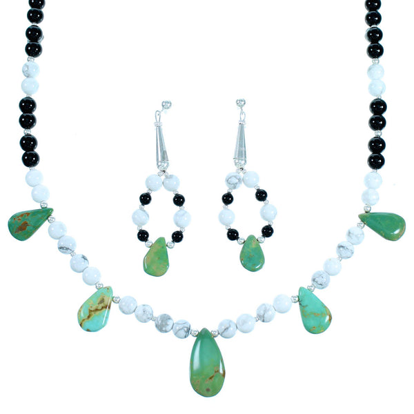 Genuine Sterling Silver Multicolor Bead Necklace And Earrings Set RX114171